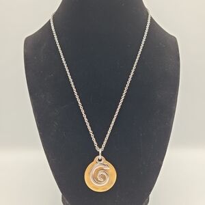 Two Tone Karma Pendant Necklace Silver Gold Swirl Charm